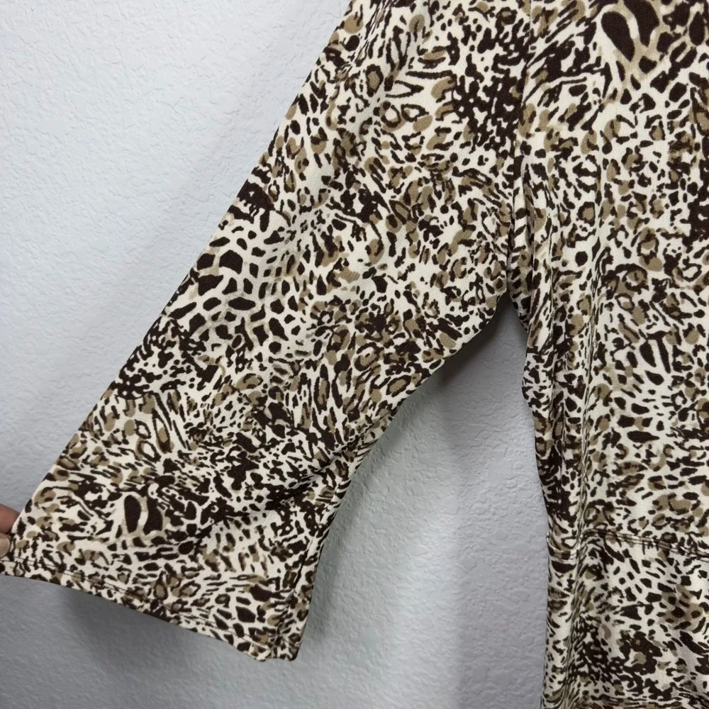 Chico's Travelers Cardigan Womens 3/XL Brown Animal Print‎ Tie Front Mob Wife